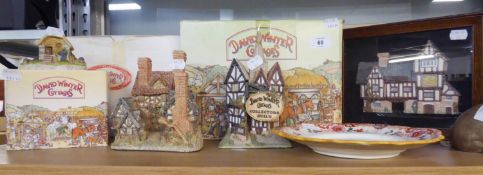 THREE BOXED 'DAVID WINTER' COTTAGES OF VARIOUS SIZES, A SMALL FRAMED 'DAVID WINTER' COTTAGE' THE '