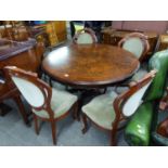 POST-WAR REPRODUCTION ITALIAN STYLE CIRCULAR EXTENDING DINING TABLE WITH FOLD-AWAY LEAF AND A SET OF