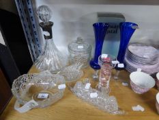 A STYLISH SHIPS DECANTER WITH PLATED RIM, A STUART CRYSTAL VASE (BOXED), AND OTHER ITEMS OF