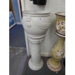 A LARGE WHITE GLAZED POTTERY JARDINIÈRE, ON TALL, MATCHING PEDESTAL