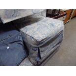 AN OTTOMAN BOX/FOOTSTOOL COVERED IN BLUE GREY VELVET AND SEVEN MATCHING CUSHION