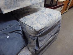 AN OTTOMAN BOX/FOOTSTOOL COVERED IN BLUE GREY VELVET AND SEVEN MATCHING CUSHION