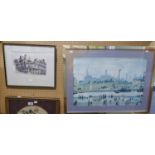 LOWRY FRAMED COLOUR PRINT REPRODUCTION AND  A SMALL PRINT 'CHESTER'  (2)