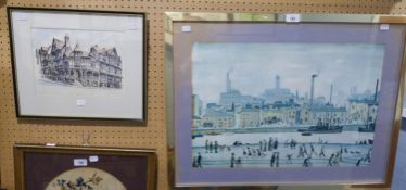 LOWRY FRAMED COLOUR PRINT REPRODUCTION AND  A SMALL PRINT 'CHESTER'  (2)
