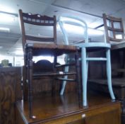 TWO  BENTWOOD SINGLE CHAIRS (ONE ADAPTED) ; VICTORIAN BEDROOM SINGLE CHAIR WITH STRING SEAT