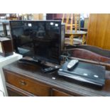 LG FLAT SCREEN TELEVISION ON STAND, WITH SKY BOX