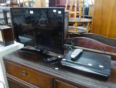 LG FLAT SCREEN TELEVISION ON STAND, WITH SKY BOX