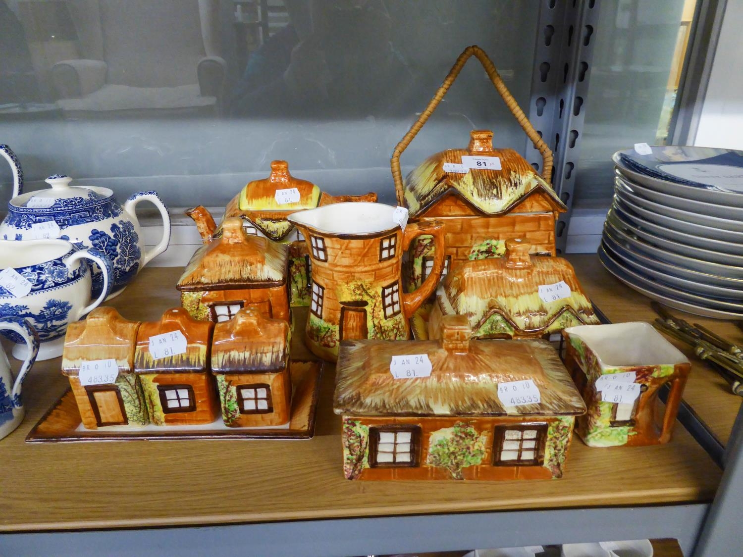 EIGHT ITEMS OF 'PRICE KENSINGTON' COTTAGE WARE TO INCLUDE; A BISCUIT BARREL, A TEAPOT, A THREE PIECE