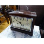 1930?S MAHOGANY MANTEL CLOCK, WITH OBLONG SILVERED ARABIC DIAL, 8 DAYS STRIKING MOVEMENT