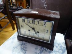 1930?S MAHOGANY MANTEL CLOCK, WITH OBLONG SILVERED ARABIC DIAL, 8 DAYS STRIKING MOVEMENT
