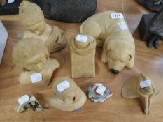 THREE MODERN HAND MADE NATURAL CLAY FEMALE BUSTS, THE LARGEST 6 1/4" (15.9cm) high, THREE OTHER