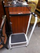 A TUBULAR METAL STEP STOOL, WITH SIDE HANDLE AND A VALET STAND, WITH TROUSER PRESS (2)