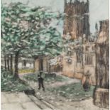 HAROLD RILEY (b.1934) ARTIST SIGNED LIMITED EDITION COLOUR PRINT ?Manchester Cathedral?, (16/25) 12?