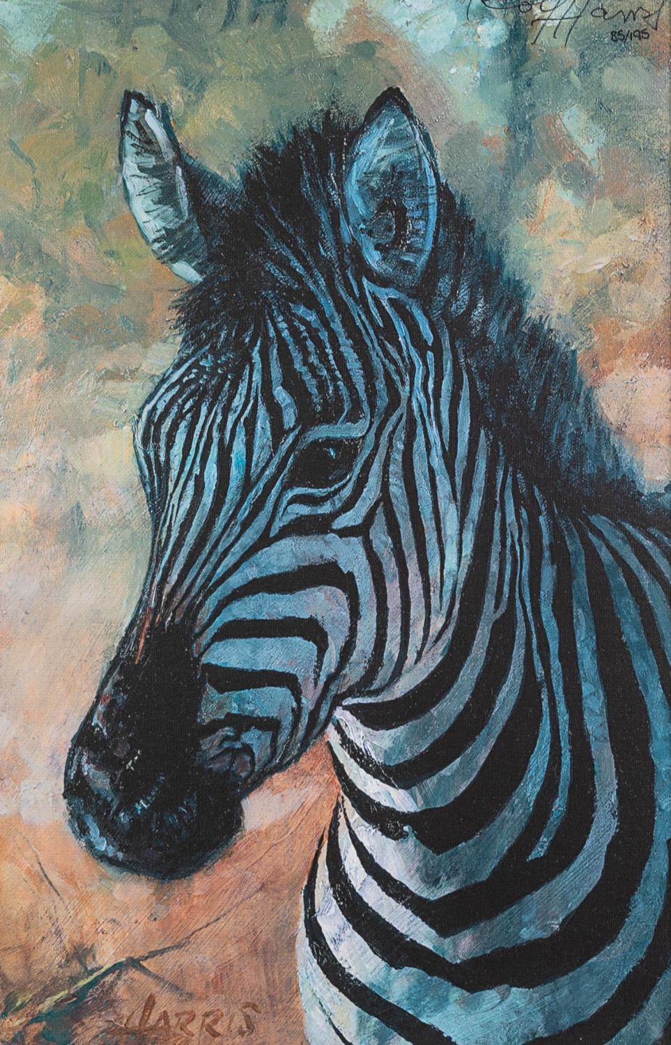 ROLF HARRIS (b. 1930) ARTIST SIGNED LIMITED EDITION COLOUR PRINT ON CANVAS ?Young Zebra?, (85/