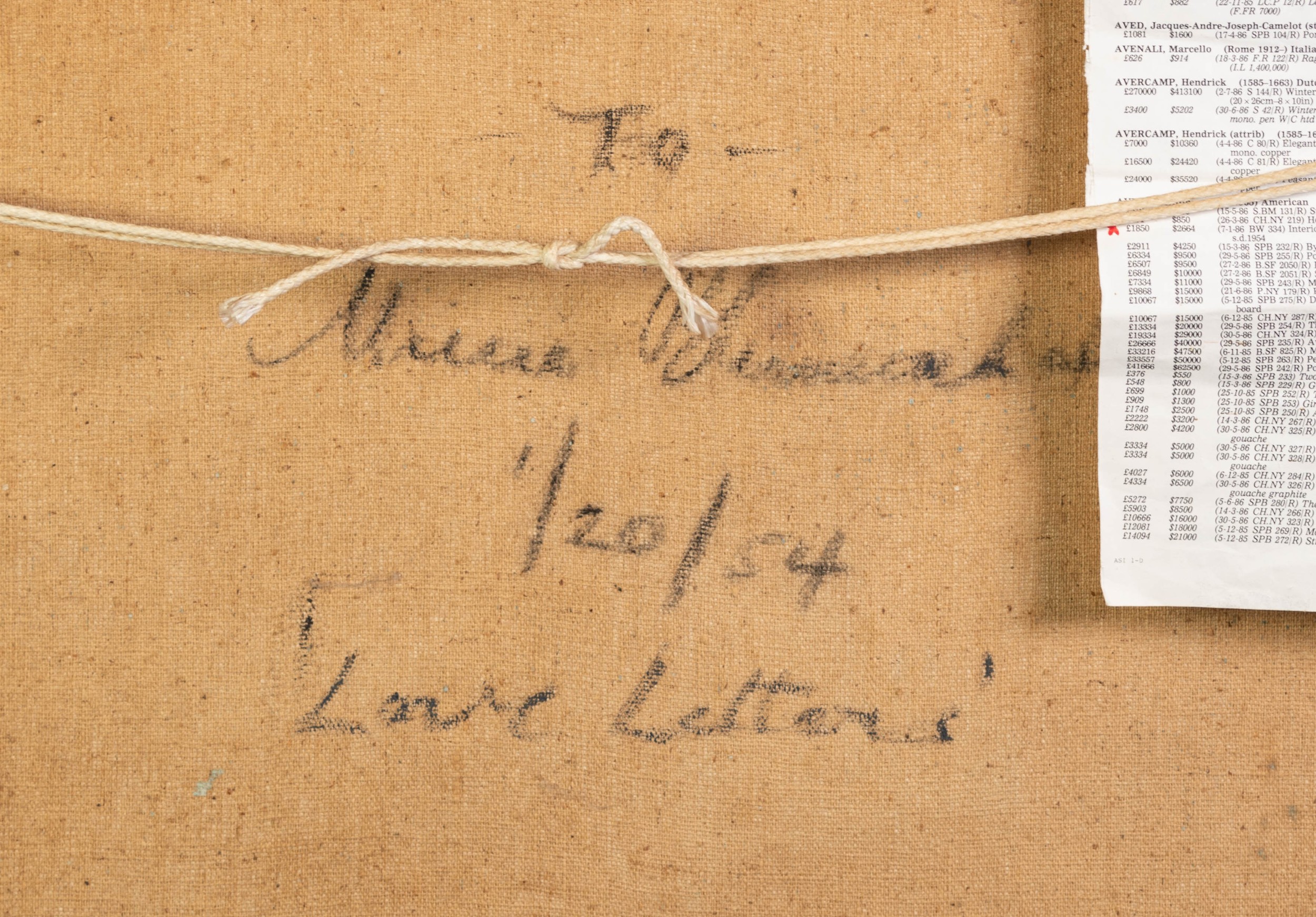 ATTRIBUTED TO M.C. AVERY (1885 - 1965) AMERICAN OIL PAINTING ON CANVAS Love Letters Incised - Image 4 of 5