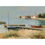 MARCEL DYF (1899-1985) OIL PAINTING ON CANVAS 'The Landing Stage' Signed, titled to label verso 9" x