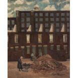 ROGER HAMPSON (1925 - 1996) OIL PAINTING ON BOARD Death of Gibbon Street Signed lower right and