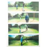 COLIN JELLICOE (1942 - 2018) OIL PAINTINGS ON CARD Series of four mounted in one frame Colin and a