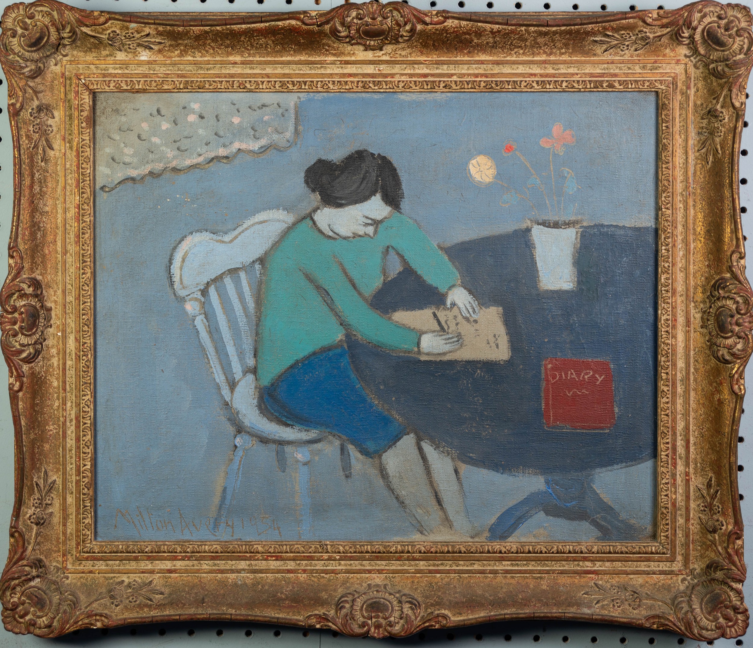 ATTRIBUTED TO M.C. AVERY (1885 - 1965) AMERICAN OIL PAINTING ON CANVAS Love Letters Incised - Image 2 of 5