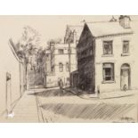ROGER HAMPSON (1925 - 1996) BLACK PEN DRAWING Edith Street with Gilnow Steps, Bolton Signed and