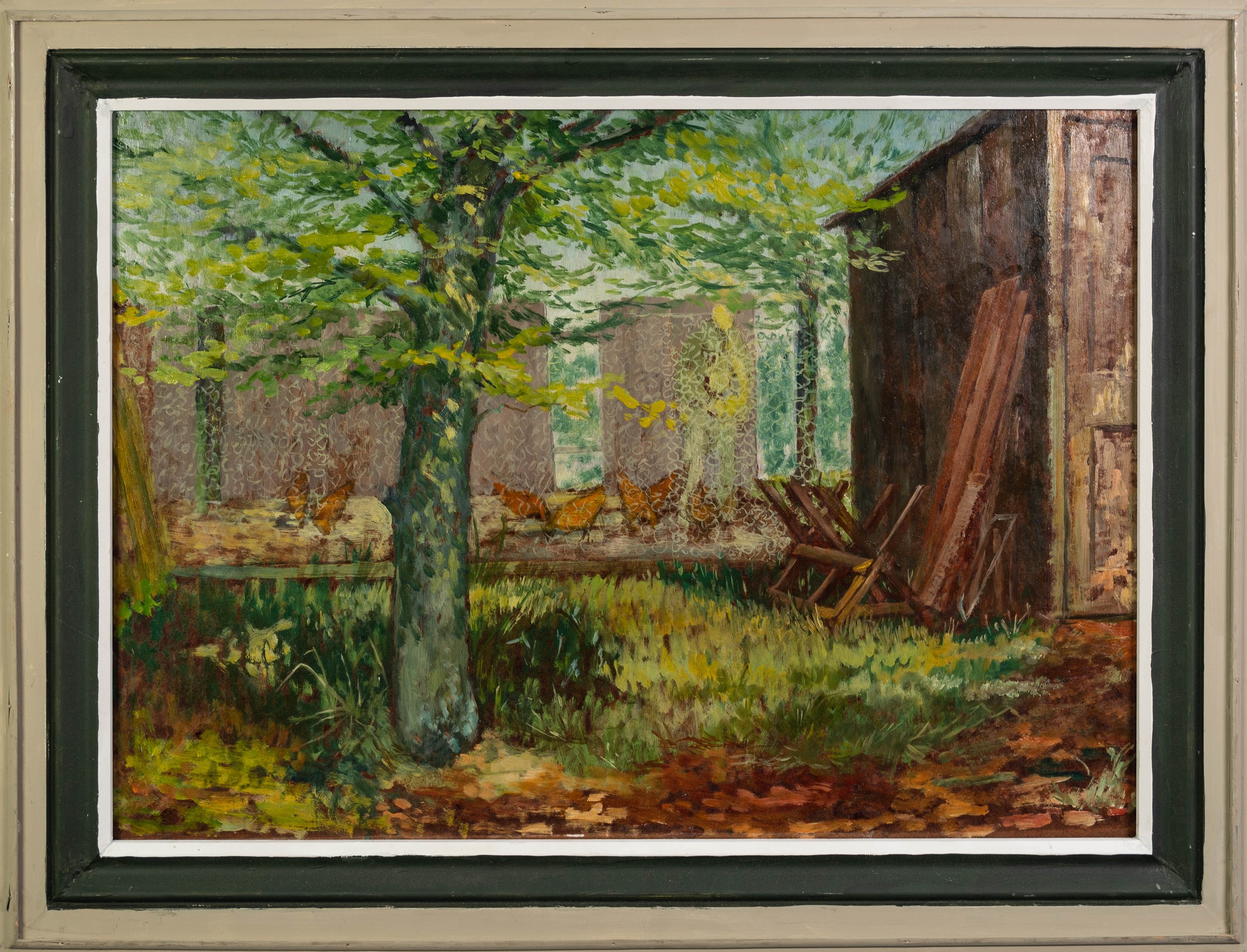 ALBERT B. OGDEN (b.1928) OIL ON BOARD Back Garden with Chicken Coop Unsigned 18? x 25? (45.7cm x - Image 2 of 2