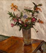 ALBERT B. OGDEN (b. 1928) OIL PAINTING ON CANVAS Vase of flowers on a table Signed with initials