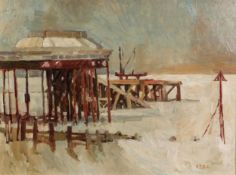 ALBERT B. OGDEN (b.1928) OIL ON BOARD ?Winter Pier, Cromer? Initialled and dated (19)67, titled