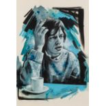 JEN ALLEN (MODERN) MIXED MEDIA ON PAPER ?Mick Jagger? Signed, titled to gallery label verso 12 ½?