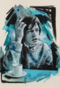 JEN ALLEN (MODERN) MIXED MEDIA ON PAPER ?Mick Jagger? Signed, titled to gallery label verso 12 ½?