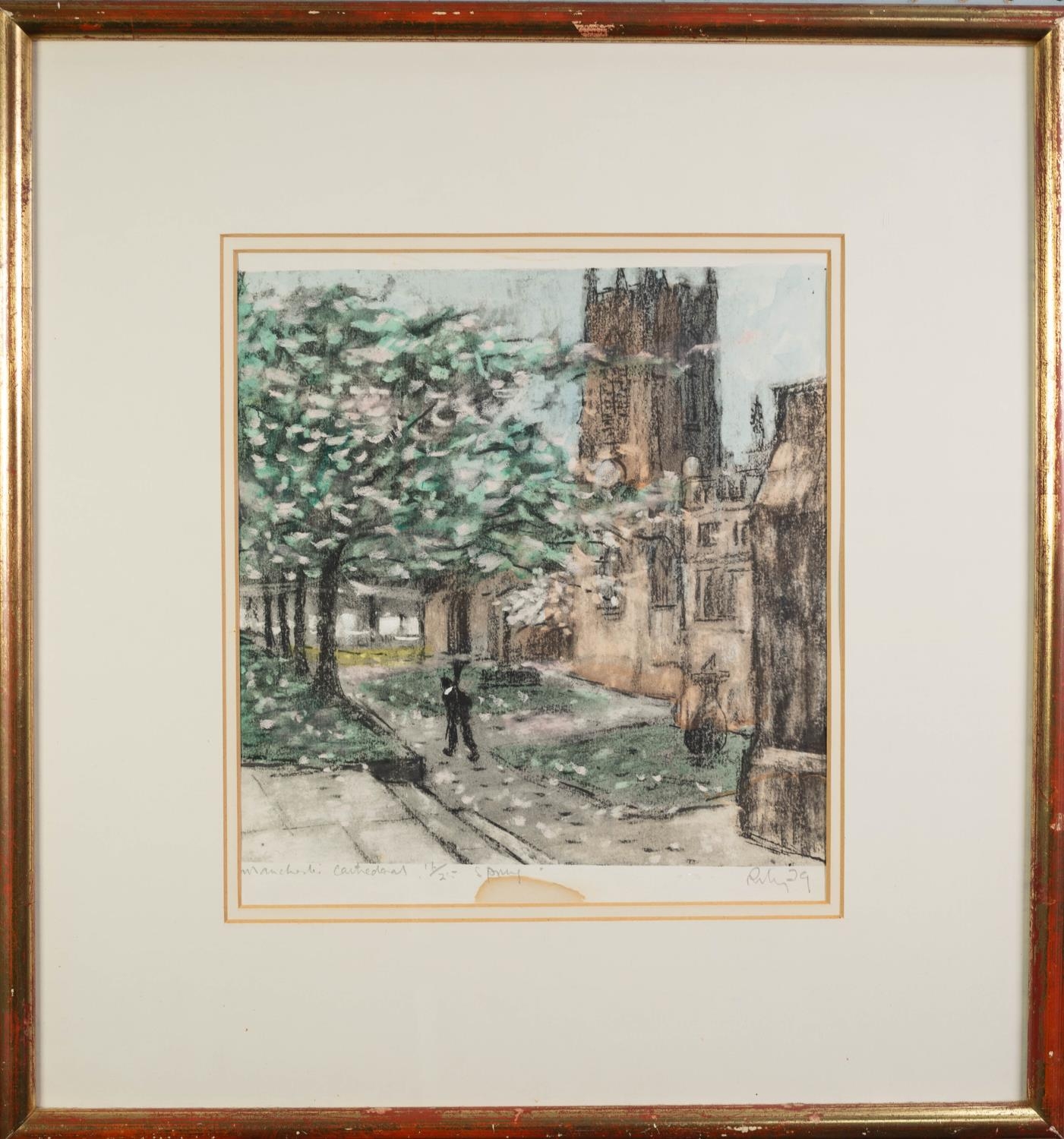 HAROLD RILEY (b.1934) ARTIST SIGNED LIMITED EDITION COLOUR PRINT ?Manchester Cathedral?, (16/25) 12? - Image 2 of 2