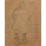 ATTRIBUTED TO LOWRY PENCIL DRAWING ON BUFF PAPER The Angler, Mumbles Swansea Signed lower right 8