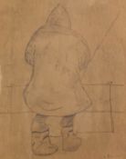 ATTRIBUTED TO LOWRY PENCIL DRAWING ON BUFF PAPER The Angler, Mumbles Swansea Signed lower right 8