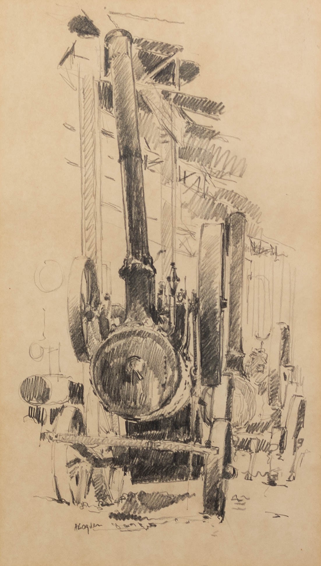 ALBERT B. OGDEN (b.1928) PENCIL DRAWING ?Steam Engine? Signed, titled verso 14? x 8? (35.6cm x 20.