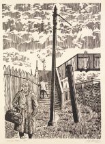 ROGER HAMPSON (1925 - 1996) BLACK & WHITE LINOCUT Footbridge, Bolton Signed, titled and numbered 4/