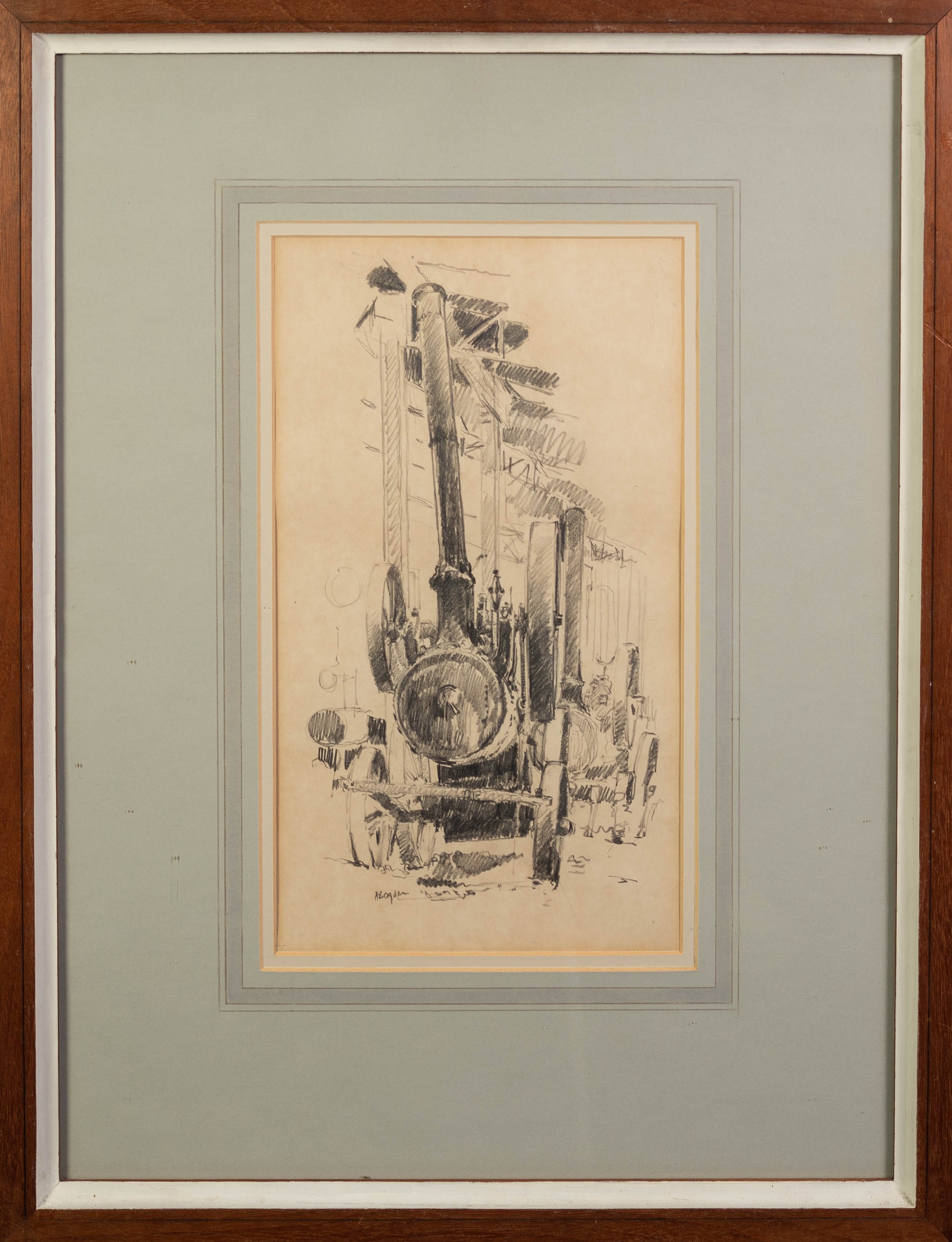 ALBERT B. OGDEN (b.1928) PENCIL DRAWING ?Steam Engine? Signed, titled verso 14? x 8? (35.6cm x 20. - Image 2 of 2