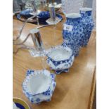 TWO EARLY TWENTIETH CENTURY ROYAL COPENHAGEN PORCELAIN BLUE AND WHITE POSY HOLDERS, AND A PAIR OF