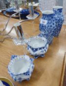 TWO EARLY TWENTIETH CENTURY ROYAL COPENHAGEN PORCELAIN BLUE AND WHITE POSY HOLDERS, AND A PAIR OF