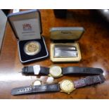 RONSON VARAFLAME POCKET CIGARETTE LIGHTER AND GENTS RETINO WRISTWATCH WITH 21 JEWEL SWISS MOVEMENT