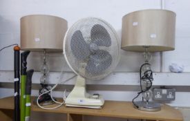AN ELECTRIC FAN; ELECTRIC CONVECTOR HEATER; AN IRONING BOARD AND A PAIR OF TABLE LAMPS AND SHADES