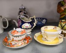 AUSTRIAN VICTORIAN CHINA VASE AND DOMED COVER, VICTORIAN GAUDY WARE MILK JUG; TWO SPECIMEN CUPS