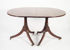TWENTIETH CENTURY CROSSBANDED MAHOGANY TWIN PEDESTAL DINING TABLE WITH ADDITIONAL LEAF, the D
