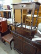 VICTORIAN CARVED MAHOGANY BALLOON BACK SINGLE CHAIR AND AN OAK TWO TIER OBLONG OCCASIONAL TABLE,