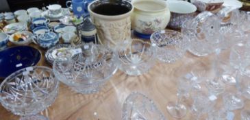 TWO LARGE CUT GLASS FRUIT BASKETS, LARGE CUT GLASS BOWL AND THE OTHER CUT GLASS BOWLS (6)