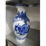 TWENTIETH CENTURY ORIENTAL BLUE AND WHITE PORCELAIN LARGE VASE, painted with figures and temple