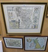 REPRODUCTION MAP PRINT 'PART OF YORKSHIRE' WITH REFERENCES TO THE BACK 27" X 22"  AND TWO SMALLER