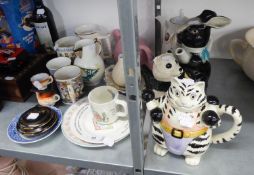 CHINA AND CERAMICS TO INCLUDE; THREE NOVELTY TEAPOTS, 'PANDA', 'CAT' AND 'RABBIT', COMMEMORATIVE