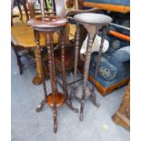 A PAIR OF TALL MAHOGANY JARDINIERE STANDS, RAISED ON SPIRAL SUPPORTS (2)