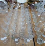 SET OF FOUR ETCHED SHERRY DRINKING GLASSES, TUMBLERS AND OTHER VARIOUS DRINKING GLASSES