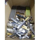 A QUANTITY OF CUTLERY VARIOUS TO INCLUDE; BOXED SET OF 6 FISH FORKS, BOXED SET OF 6 BUTTER KNIVES