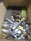 A QUANTITY OF CUTLERY VARIOUS TO INCLUDE; BOXED SET OF 6 FISH FORKS, BOXED SET OF 6 BUTTER KNIVES